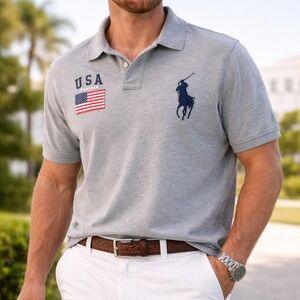 Polo Ralph Lauren Mens Polo Shirt Sz XL USA Flag Big Pony Short Sleeve Preppy